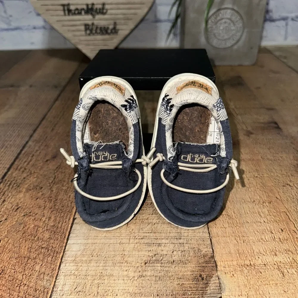 Hey Dude Toddler Blue Shoes Wally linen navy